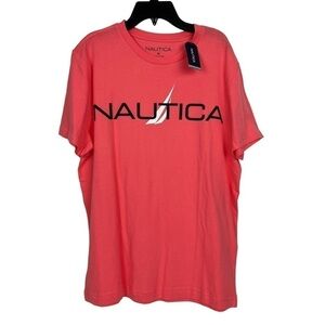 NWT NAUTICA Men’s Pullover Tee Shirt Sz Medium Coral Color Short Sleeves